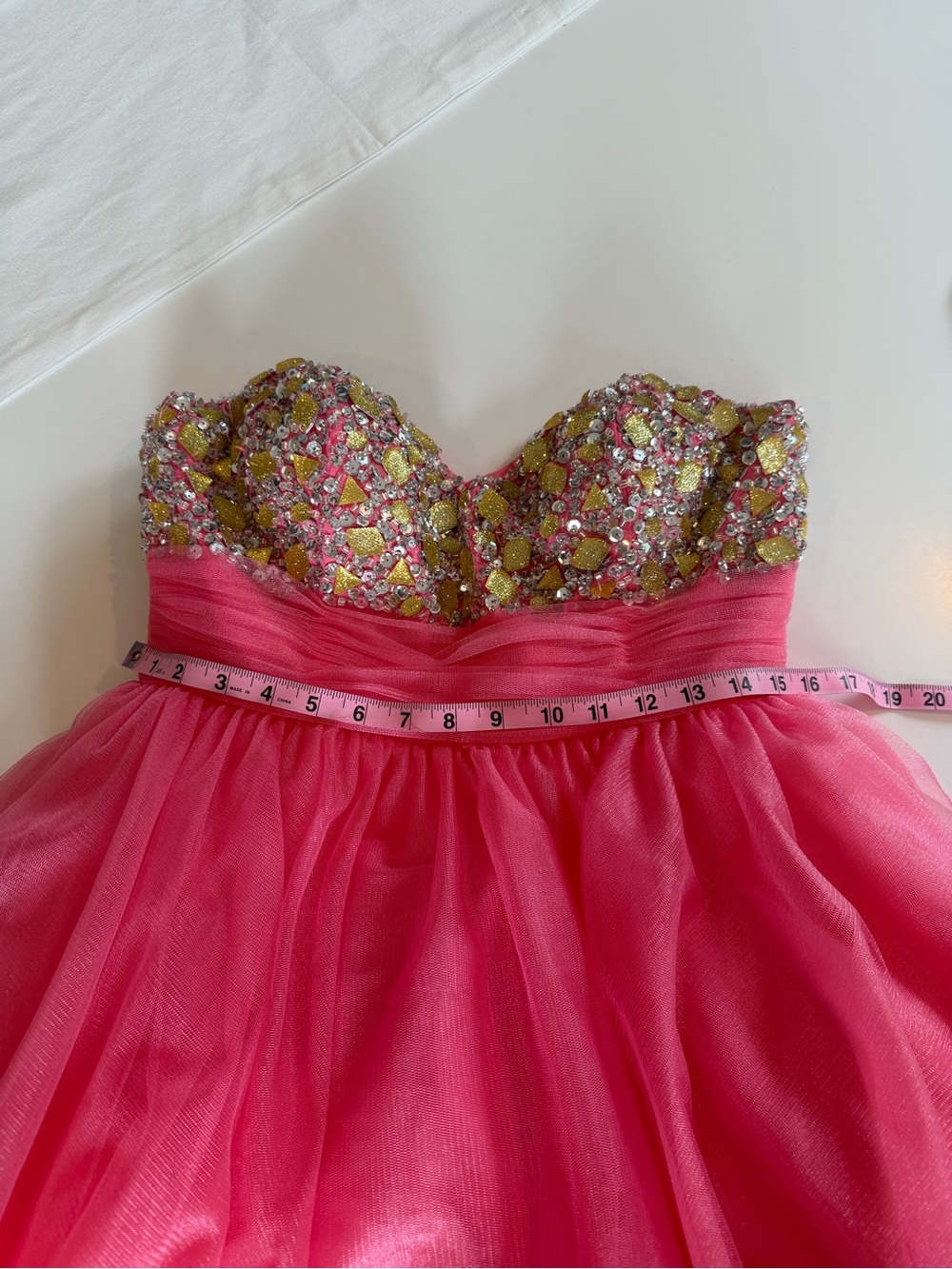 Couture Hand-Beaded Coral Gown - Picture 3 of 13